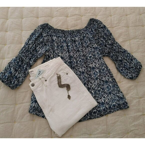 Women's Greylin Jessalyn Off The Shoulder Blouse in Pearl Blue Size XS - Picture 3 of 9